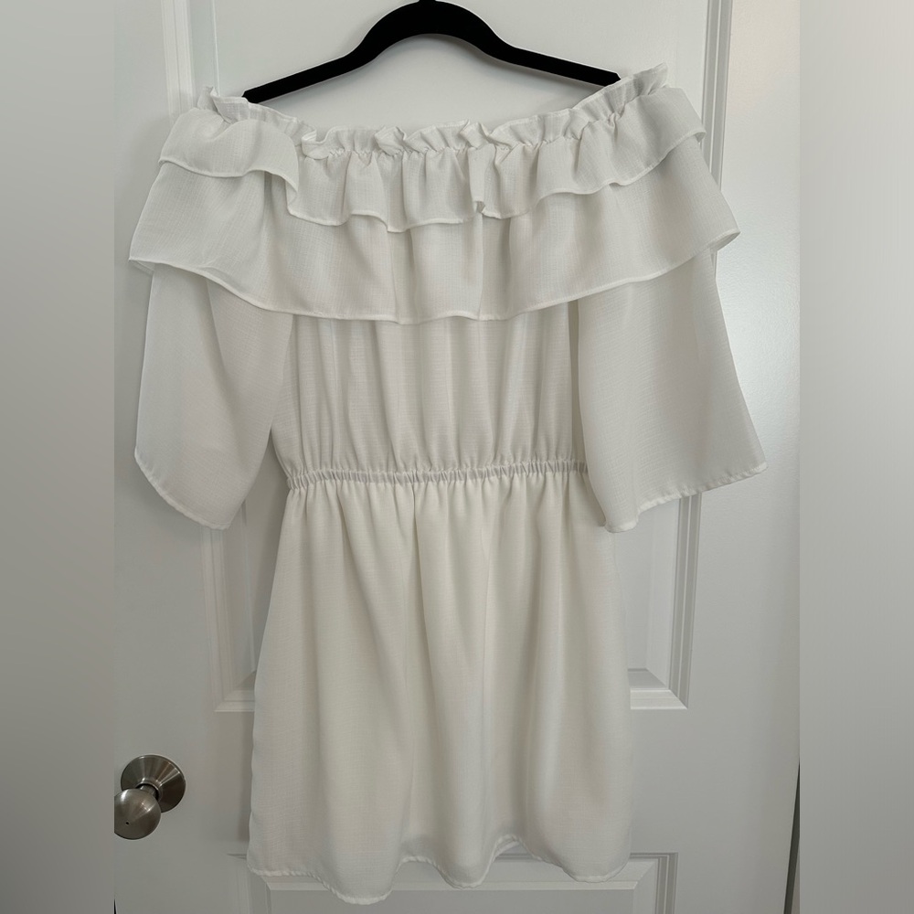 Jack by BB Dakota White Ruffle Off The Shoulder Mini Dress - Picture 2 of 5